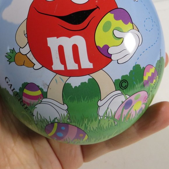 M&M's Easter Egg Shaped Metal Tin Red M&Ms Character with Rabbit Ears - Picture 3 of 7